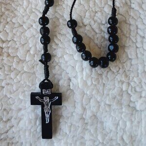 Black Wood Cross Rosary Beads